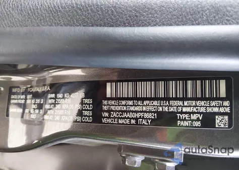 2017 Jeep Renegade Sport Fwd from USA, damaged, VIN ZACCJAAB0HPF86821